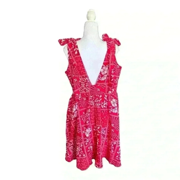 House of Harlow 1960 NWT Linen Blend Fit & Flare Red Mini Sundress Dress Size L - Picture 3 of 6